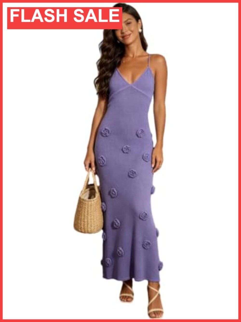 RanRui 3D Flower Maxi Dress Backless Off Shoulder Bodycon Knit Beach Cover Up